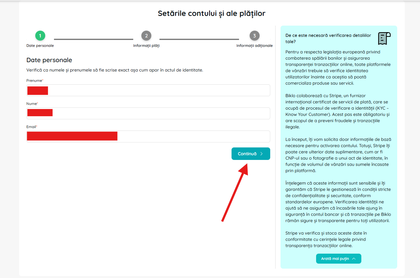 Inserimento dei dati personali nel processo di creazione dell'account finanziario Biklo